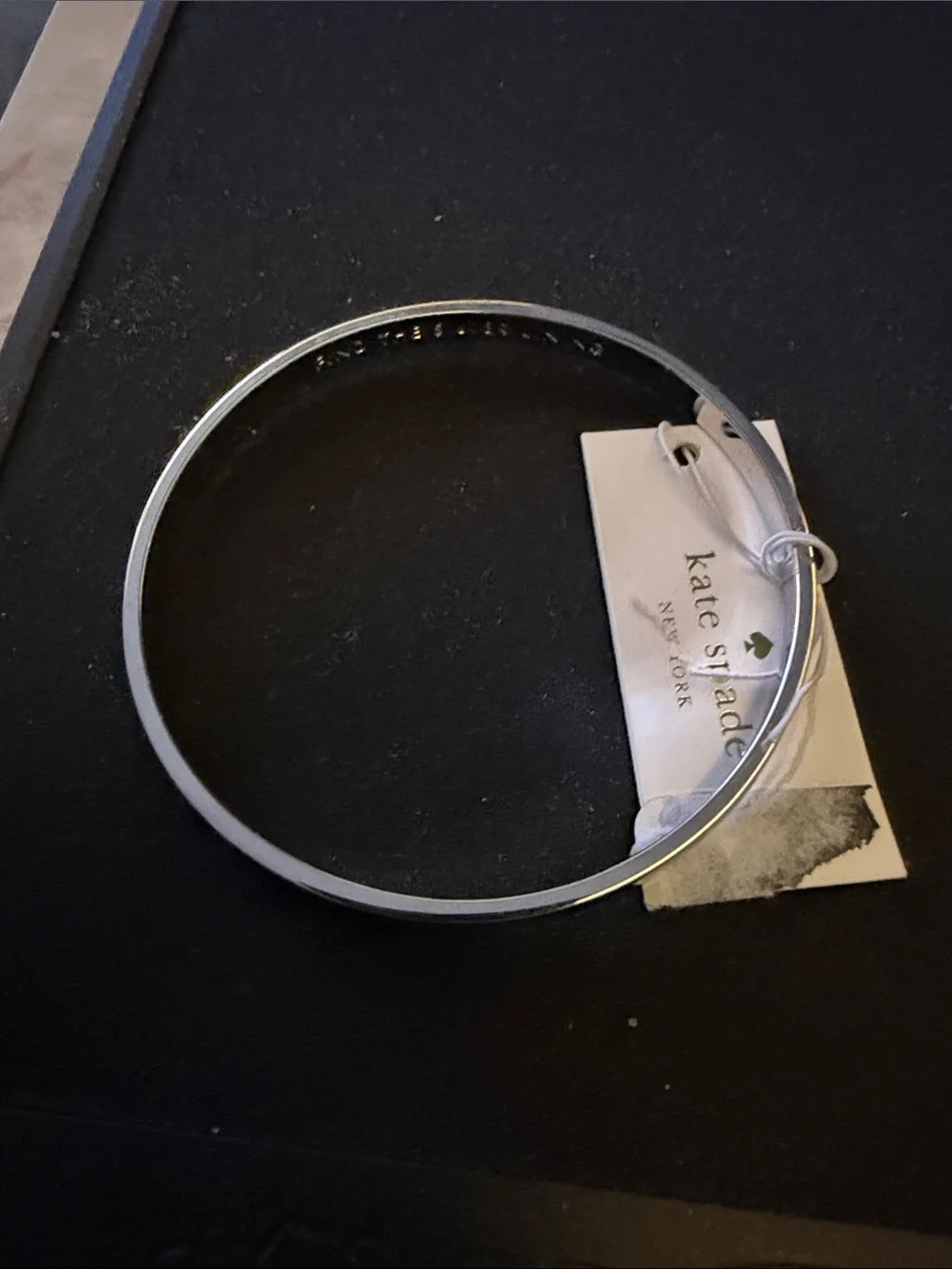 Kate Spade- Engraved Silver Bangle - "Find The Silver Lining" - Picture 2 of 2